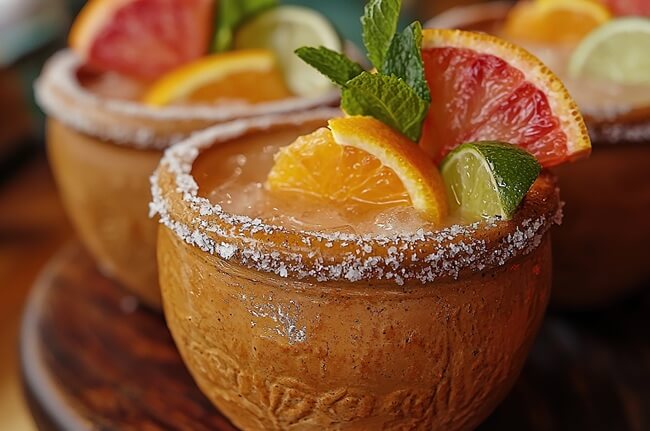 Cantarito cocktail in clay pot