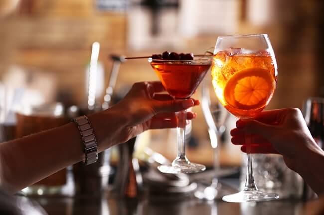 High end tequila cocktails in bar
